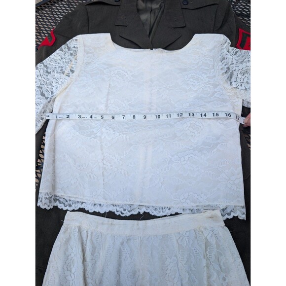 Vintage 1950s Wedding Two Piece Set Lace Handmade Small Ivory Top Skirt Suit - Picture 10 of 13